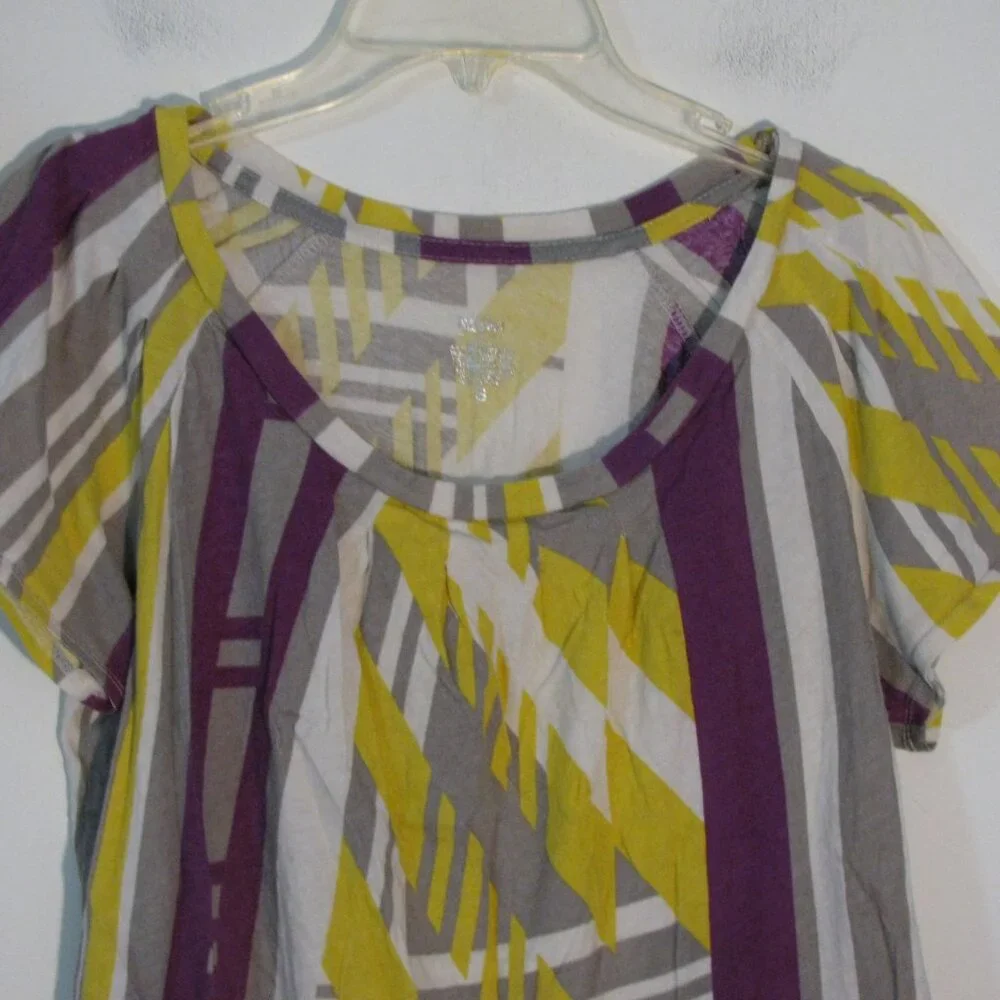 * Mossimo Colorful Blouse Small Purple Gray Abstract 100% Cotton - Picture 2 of 3